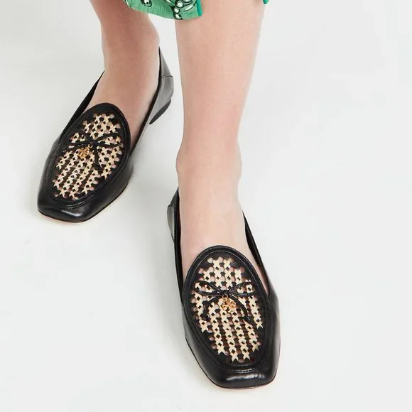 TORY BURCH * NIB $348 * CONVERTIBLE TORY CHARM WOVEN LOAFER Black Oatmeal 11 - Picture 9 of 16